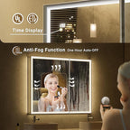 24x32 Lighted Medicine Cabinet with Mirror, Beveled Brushed Nickel Framed Surface or Recessed Fogless Dimmable LED Medicine Cabinet with Outlet, Time Display and Sensor Inner Light