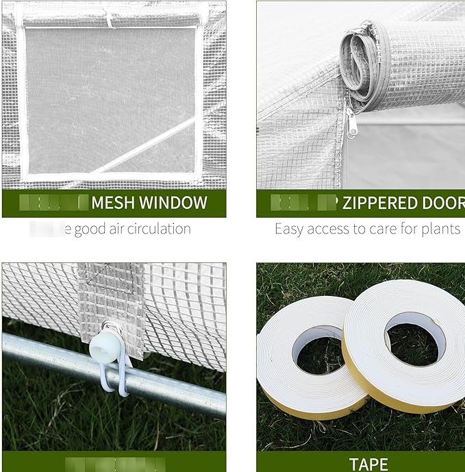 20' X 10' 7' Gardening Hot House, Steel Frame, Zippered Mesh Door, Enhance Plant Care, White Large Walk-in Tunnel Greenhouse, 20'x10'x7', Galvanized 8 Windows,