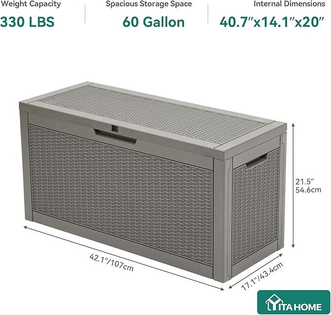 YITAHOME 60 Gallon Outdoor Storage Box, Large Water Resistant Resin Deck Box, Indoor Outdoor Lockable Rattan Storage Container for Patio, Garden, Cushions, Tools, Equipment (Taupe)