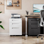 DEVAISE 3-Drawer Metal File Cabinet with Lock, Mobile Filing Cabinet Under Desk for Home Office, Fully Assembled Printer Stand fits A4/F4/Letter/Legal Size, White, 20" D x 15" W x 24" H