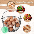 2 Pcs Egg Basket With Handle,Wire Egg Basket for Gathering Fresh Eggs, Round Egg Collecting Basket for Farm,Vintage Style Chicken and Duck Eggs Basket Egg Countertop Storage Container Holder ﻿