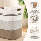 Laundry Hamper, 95L Tall Laundry Basket with Leather Handles, Rectangle Large Clothes Hamper for Organizing, Cotton Woven Laundry Baskets Storage Hampers for Bedroom, Nursery, Living Room