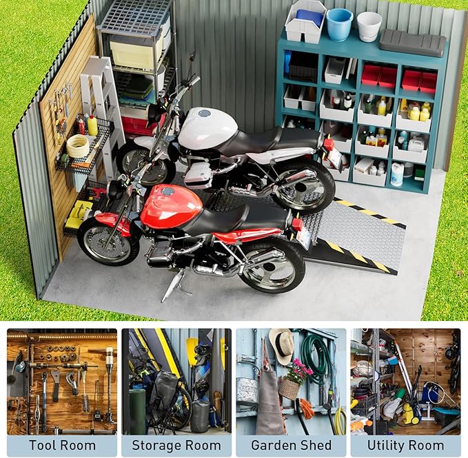 GarveeLife 10x12ft Outdoor Storage Shed, Large Metal Storage Sheds with Sturdy Frame Structure, Metal Garden Tool Shed with Lockable Door for Garden, Lawn, Backyard, Gray