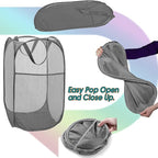 BATTOO Deluxe Strong Mesh Pop up Laundry Hamper Basket with Side Pocket for Laundry Room, Bathroom, Kids Room, College Dorm or Travel 2 x Grey