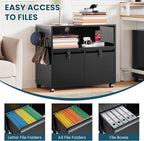 MIIIKO File Cabinet with Storage 2 Drawers, Rolling File Cabinet for Home Office, Metal Black 2 Drawers Storage with Shelf, for Printer, Letter A4 File Organizer
