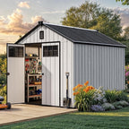 YITAHOME 8x10 FT Outdoor Storage Shed with Floor, Extra Thick Plastic Garden Shed for Bikes, Tools and Pool Supplies, Outdoor Resin Shed with Door Window Insert & Vents for Patio, Lawn, Backyard, Gray
