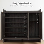SICOTAS Shoe Storage Cabinet, 30 Pairs Rattan Shoe Cabinet Storage for Entryway, 6-Tier 41" Tall Large Shoe Cabinet, Boho Farmhouse Cabinet with Doors for Entryway Hallway Living Room, Black Oak