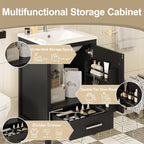 20" Small Bathroom Vanity with Sink, Soft-Close Drawer and Door, Wood Modern Single Bathroom Sink Cabinet with Doors and Shelves, Adjustable Foot Pads, for Small Space (Black)