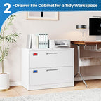 2 Drawer File Cabinet, Lateral Filing Cabinets for Home Office, Office Storage Drawers with Lock, Hanging Files Legal/Letter A4 Size (Assemble Required,White)