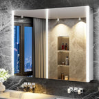 42x32 Lighted Medicine Cabinet Mirror with Magnifying & Night Lamp, 155° Soft-Close Hinge, Surface or Recessed Medicine Cabinet with Lights & Outlet, GFCI,Time Display& Inner Light,Hardwired