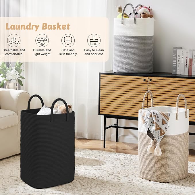 Laundry Basket,Woven Cotton Rope Laundry Hamper,40L Versatile Storage for Dirty Clothes,Baby Toys,and Blankets in Bathroom, Nursery,and Living Room