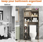 Semoic Over The Toilet Storage Cabinet, Over The Toilet Shelf with Sliding Door & Toilet Paper Holder Stand, Bathroom Above Toilet Storage, Home Space-Saving Toilet Rack for Bathroom, Light Grey