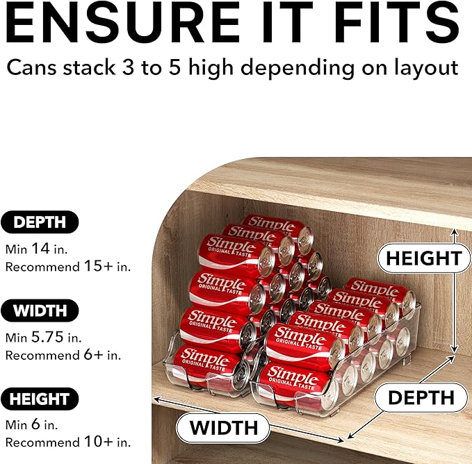 Simple Houseware Soda Can Organizer and Dispenser for Refrigerator / Pantry, Clear, Set of 2