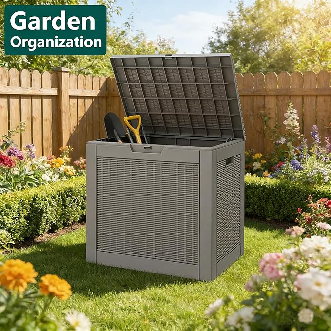 32 Gallon Outdoor Storage Box, Resin Deck Boxes Outdoor Waterproof For Patio Furniture, Garden Tools, Pool Supplies, Lockable And UV Resistant (a Set of 2,Rattan Gray)