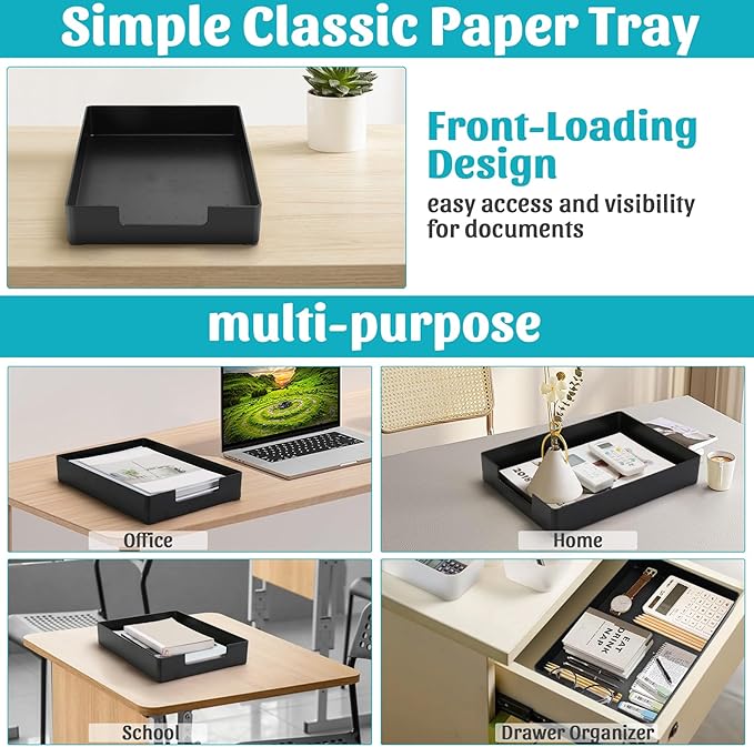 Letter-Size Tray Desk Letter Tray Paper Tray, Sturdy Heavy-Duty Plastic Printer Paper Tray, Single-Tier Stackable File Storage Organizer for Office Home (Black)