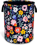 Folk Floral Art Laundry Basket Beautiful Flowers Foldable Oxford Cloth Funny Tote Bag Laundry Hamper Clothes Storage Bucket Organizer For Bathroom/Laundry Storage/Bedroom 17.7x13.7 Inch