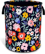 Folk Floral Art Laundry Basket Beautiful Flowers Foldable Oxford Cloth Funny Tote Bag Laundry Hamper Clothes Storage Bucket Organizer For Bathroom/Laundry Storage/Bedroom 17.7x13.7 Inch