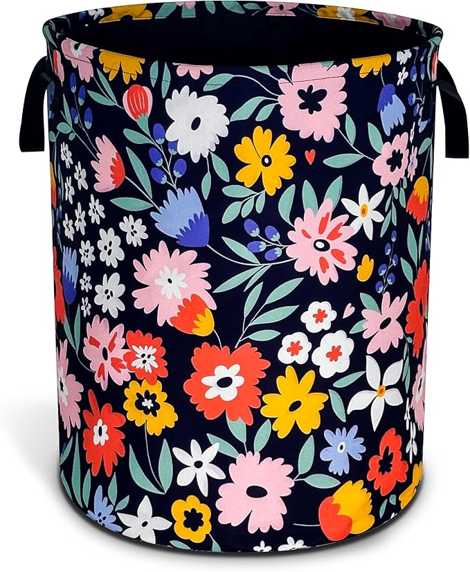Folk Floral Art Laundry Basket Beautiful Flowers Foldable Oxford Cloth Funny Tote Bag Laundry Hamper Clothes Storage Bucket Organizer For Bathroom/Laundry Storage/Bedroom 17.7x13.7 Inch