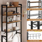Over-The-Toilet Storage Rack, 4 Tier Bathroom Shelf Organizer Over Toilet with Adjustable Shelves, Basket, Hooks, Paper Holder, Quick Interlock Install & Water-Resistant Shelves (Vintage Brown)