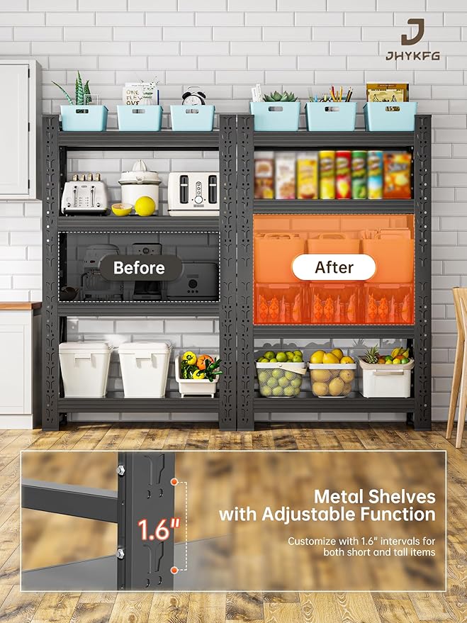4-Tier Storage Shelves,79" H Heavy-Duty Garage Shelving Unit,Adjustable Industrial Metal Shelf System,4,000lbs Capacity,Tool Organizer for Garage,Workshop,48" W*24" D*79" H,Black