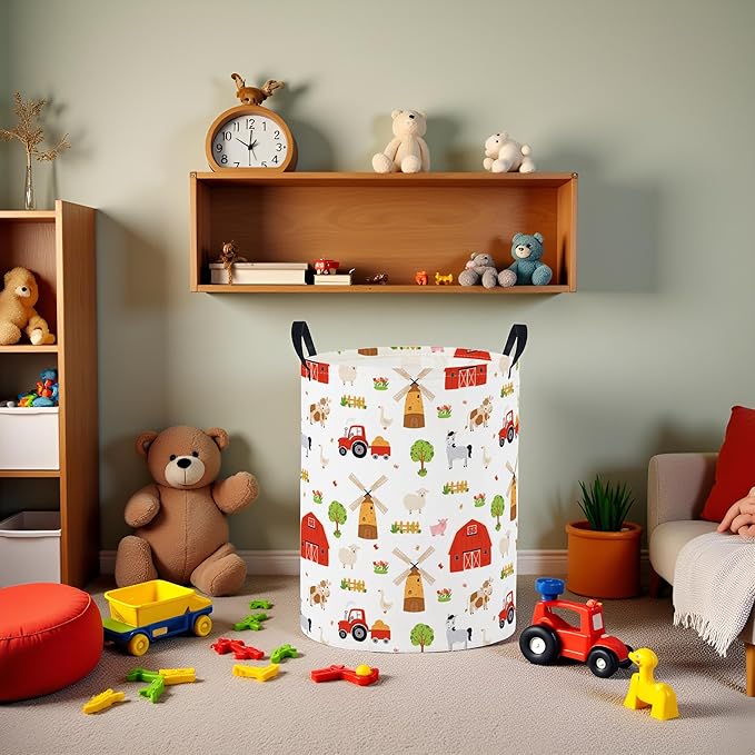 Baby Laundry Basket Baby Nursery Hamper Kids Laundry Basket Toy Storage Bin for Boys Room Decor Gift Baskets for Bedroom Bathroom(Farm)