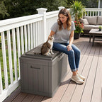 Greesum 100 Gallon Resin Deck Box Large Outdoor Storage Boxes with Cushions for Garden Tools, Patio Furniture Pillows, Pool Supplies, Light Coffee