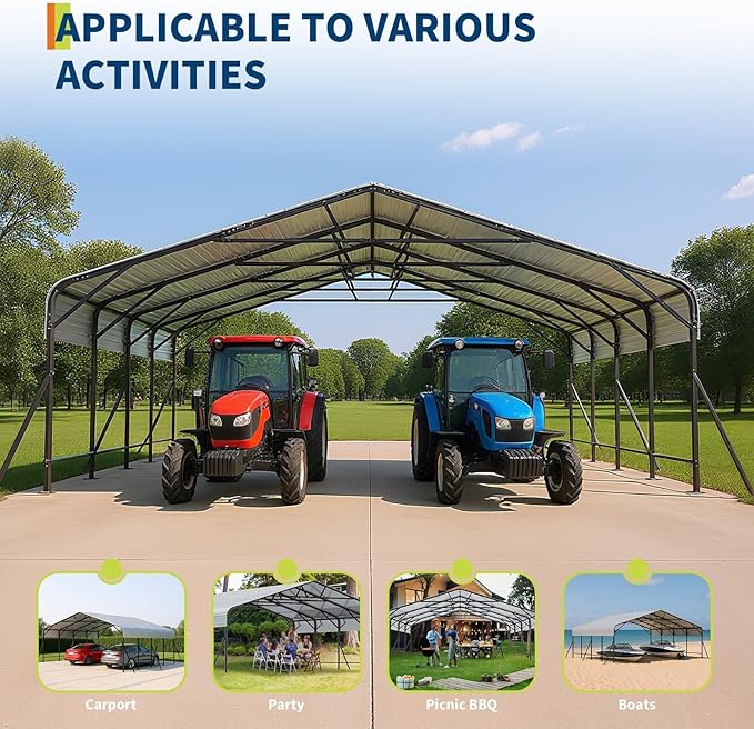 20x20x9FT Metal Carport, Heavy Duty Carports with Reinforced Frame and Base for All Weather, Oversized Metal Garage for Rucks, Boats, Tractors or Party