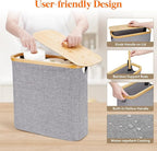 Lifewit Toilet Paper Storage Holder for 12 to 16 Rolls, Free Standing Toilet Paper Basket Stand with Bamboo Lid, Collapsible Fabric Bathroom Organizer Box for Mega Rolls, 30L, Extra Large, Light Gray