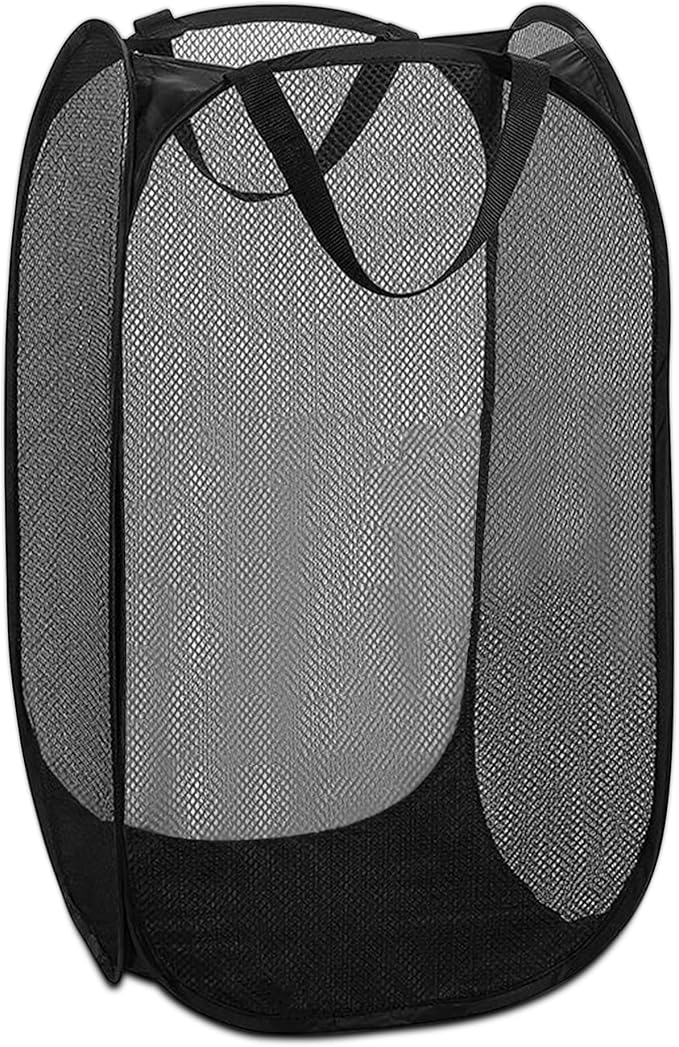 DecorRack 1 Pack Mesh Pop Up Laundry Hamper, Lightweight Foldable Clothes Basket with Easy Carry Handles, Durable Mesh Design for Air Circulation and Simple Storage, Black (1 Pack)