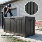85 Gallon Outdoor Waterproof Resin Storage Deck Box Lockable Outside Bench UV Resistant Bin Patio Porch Furniture Pool Float Garden Tool Cushion Black