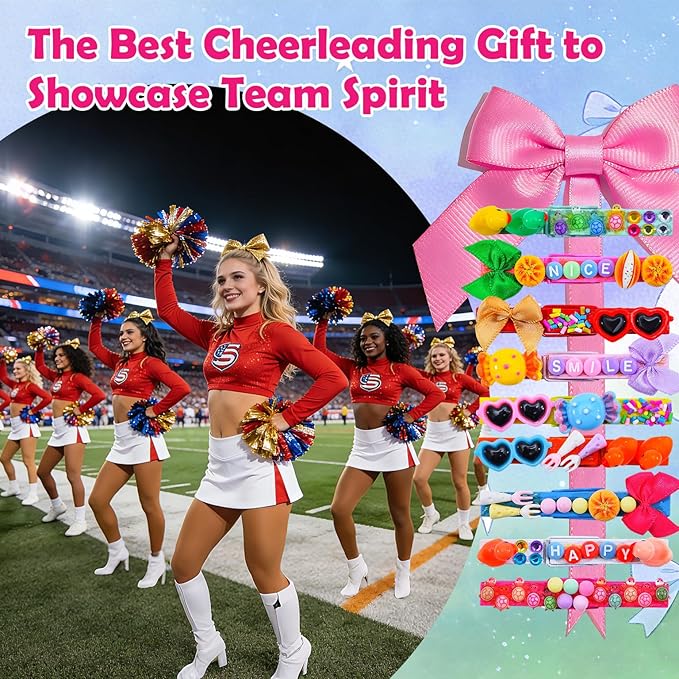 100 Set Cheer Pins Spirit Clips, 100 Wooden Colored Clothes Pins 170 Resin Animals Ducks Bows Accessories and Stickers Pen 300 Beads Pearls for Cheerleading Backpacks Cheer Gifts Bulk