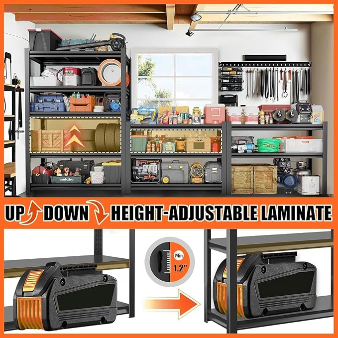 Garage Shelving Unit Storage Shelves Heavy Duty 3000 LBs, 5 Tier Adjustable Metal Shelf Industrial Storage Racks Utility Shelf Organiazation for Tools Garage Basement Warehouse 35.4"W*17.7"D*71.2"H