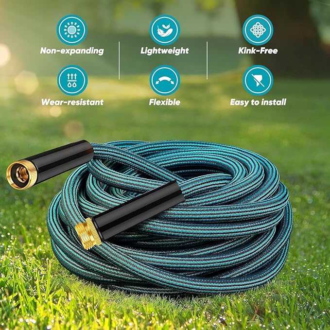 Garden Hose 50ft, Non-Expanding Water Hose Ultra Lightweight, Kink-Free, Sturdy, Flexible, Abrasion Resistant Hose for Yard, Lawn, Outdoor, Marine and Camper