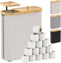 42L Toilet Paper Basket with Bamboo Lid, Toilet Paper Storage with Toilet Paper Holder & Non-Slip Mat for Bathroom Organizer, Holds up to 19 Regular Rolls or 14 Mega Rolls, Collapsible & Stackable