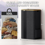 BlissTotes Laundry Basket with Lid, 100L Clothes Laundry Hamper with Handles and Removable Laundry Bag, Breathable Design Hamper with Lid for Bedroom, Bathroom, Dorm, Laundry Room - Dark Grey