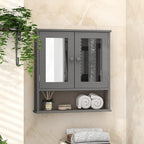 TaoHFE Grey Medicine Cabinet with Mirror, 2 Doors & 3 Open Shelves - Wall Mounted Wooden Storage Cabinet for Bathroom, Laundry or Kitchen
