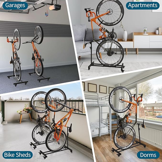Vertical Bike Stand, Upright Bike Parking Rack Floor, Adjustable Bicycle Storage for Wheels Sizes up to 29", Freestanding Bicycle Organizer with Swivel Casters, Indoor Bike Holder for Garage 2-Pack