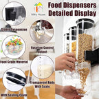 2 Pack Cereal Dispensers, Wall Mounted Food Dispenser Large Capacity Candy Dispenser, Double Dry Food Dispensers Wall Mount, Grain Dispenser for Kitchen Storage Oatmeal Snack Coffee Beans Candy, Black