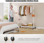 Heavy Duty Clothes Rack, 530 lbs Load Capacity Metal Garment Rack on Wheels - Collapsible Adjustable Portable Storage with Hooks, White