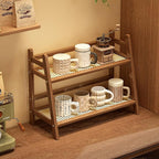 Coffee Station Organizer, Bamboo Mug Holder Countertop, Kitchen Counter Shelf for Tea Coffee Bar Accessories, Matcha Stand, Cup Display, Condiment Storage Rack, 2 Tier, Brown