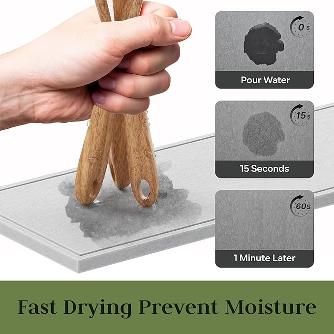 Kcrystenia Large Kitchen Utensil Holder for Countertop, 8 Adjustable Compartments Cooking Utensil Holder Organizer, Bamboo Silverware Caddy with Absorbing Stone Drying Mat for Spatula Spoon