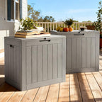 YITAHOME 30 Gallon Deck Boxes 2 Pack, Waterproof Outdoor Storage for Cushions, Tools & Pool Accessories, Resin Package Delivery for Patios, Gardens & Decks, Taupe