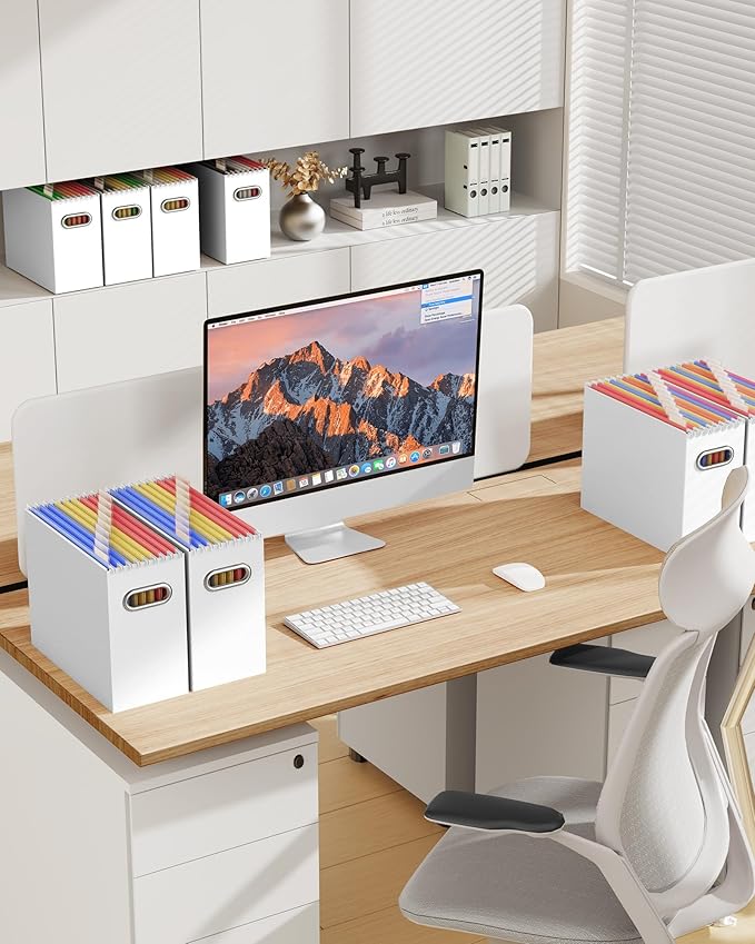 Oterri File Organizer Box, Portable Collapsible Cardboard File Folder Organizer with Handle for Letter Size Hanging Files, Document Storage Box for Home Office & Classroom (1 Pack, White)