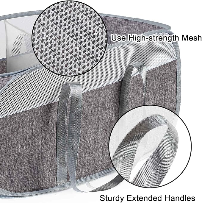 Collapsible Laundry Baskets, 2 Compartment Pop Up Mesh Hamper Foldable 75L Large Capacity Dirty Cloths Basket, Lightweight Foldable Laundry Basket for LaundryRoom, Bathroom or Travel (Grey)