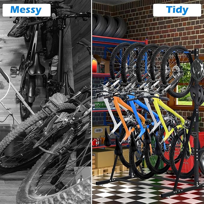 Freestanding Bike Rack - Heavy Duty 5-Bike Vertical Stand, Width: 53 Inches,350lb Capacity Garage Storage Organizer,Black