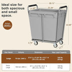 Hoctieon Large Laundry Cart with Wheels, 300L Heavy Duty Laundry Basket Organizer, Rolling Hamper Sorter for Clothes Storage, Industrial Dirty Clothes Hamper for Home & Hotel, Gray