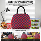 Lunch Bag Women/Men Lunch Box Women/Men (Dark blue+Red Checkerboard)