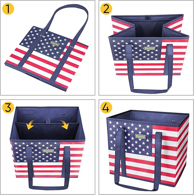 BALEINE 6Pk Reusable Grocery Bags, Foldable Shopping Bags for Groceries with Reinforced Bottom & Handles (Patriot Celebration)