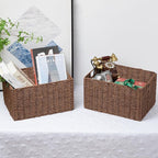Vagusicc Wicker Storage Basket, Set of 2 Hand-Woven Paper Rope Wicker Basket, Small Storage Baskets for Organizing Toilet Paper, Foldable Large Cube Storage Organizer Baskets Bin for Shelves (Brown)