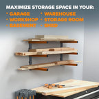 BORA 3-Level Wood Storage Rack, Wall-Mounted Hanging Shelf for Lumber, Garage Wall Storage, Space Saver for Workshop, Heavy Duty 300 lb Capacity, Metal Wood Rack System - PBR-0310, Orange/Black